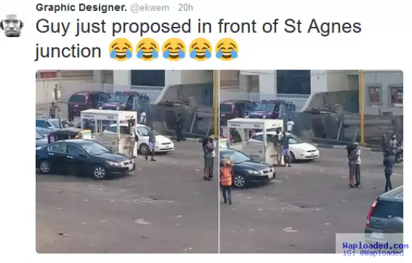 Man proposes to his girlfriend in traffic at Agnes junction, Yaba (photos)